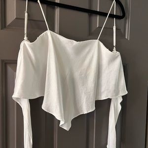 Zara white satin tie top